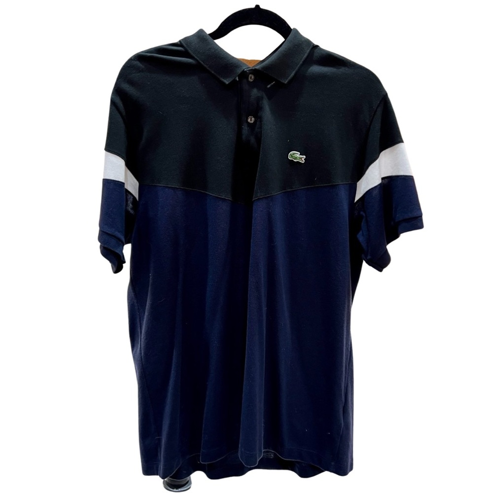 LACOSTE Men’s Polo Shirt—Blue-Black-White Size XXL